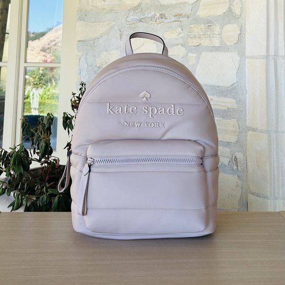 Kate Spade Ella Large Puffy Backpack Warm Beige NWT Women Authentic - Picture 1 of 7